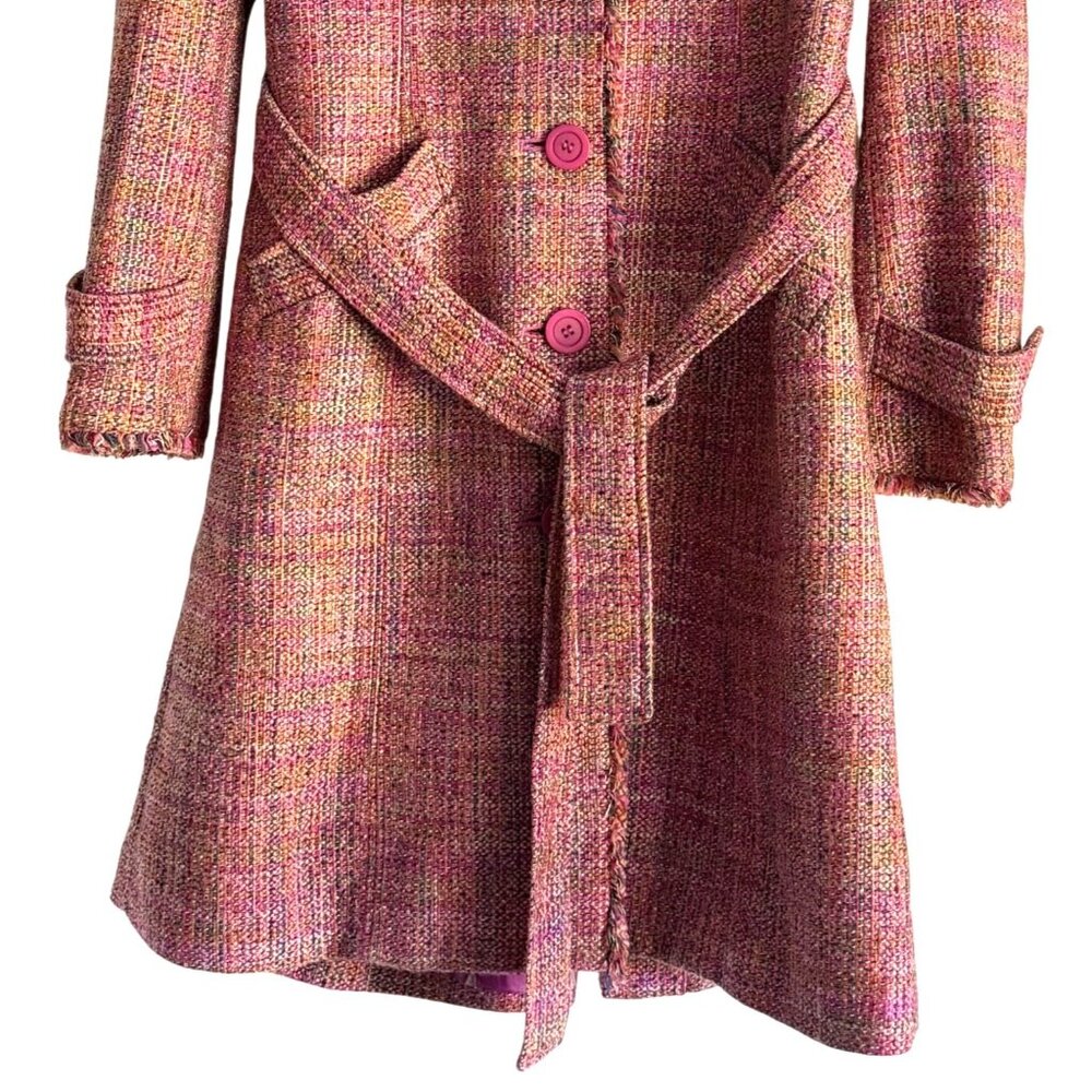 Y2K Pink Purple Coat Tweed Long I.C.E. Size 10 Belted Silk Blend Pastel - Picture 3 of 7